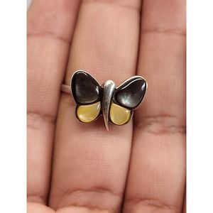 925 Sterling Silver Pearl And Labrodorite Butterfly Ring Size 9